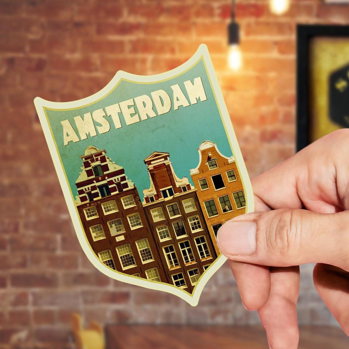 Amsterdam Travel Sticker: Vintage-style Suitcase, Laptop Decal