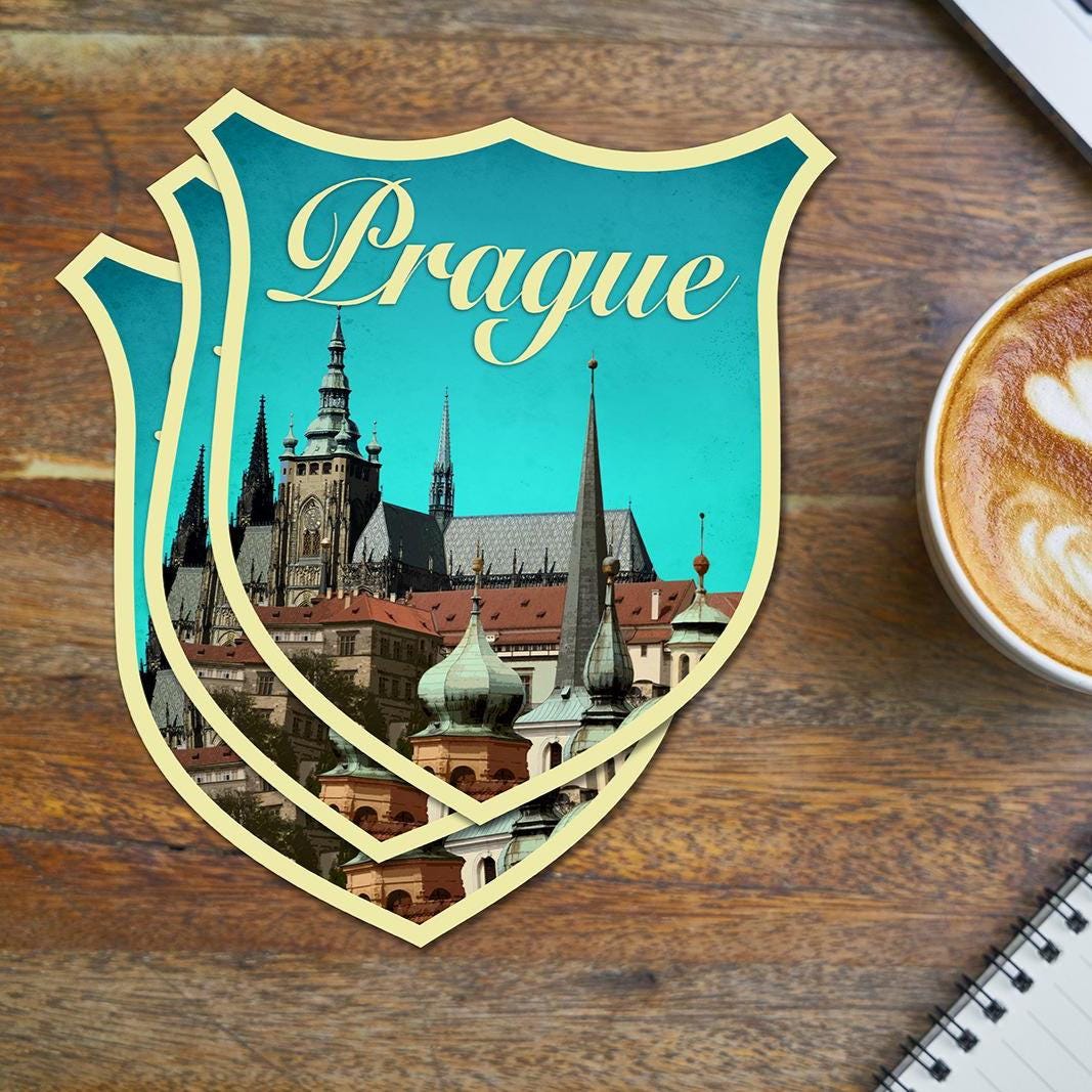 Prague Travel Sticker: Vintage-Style Luggage Decal