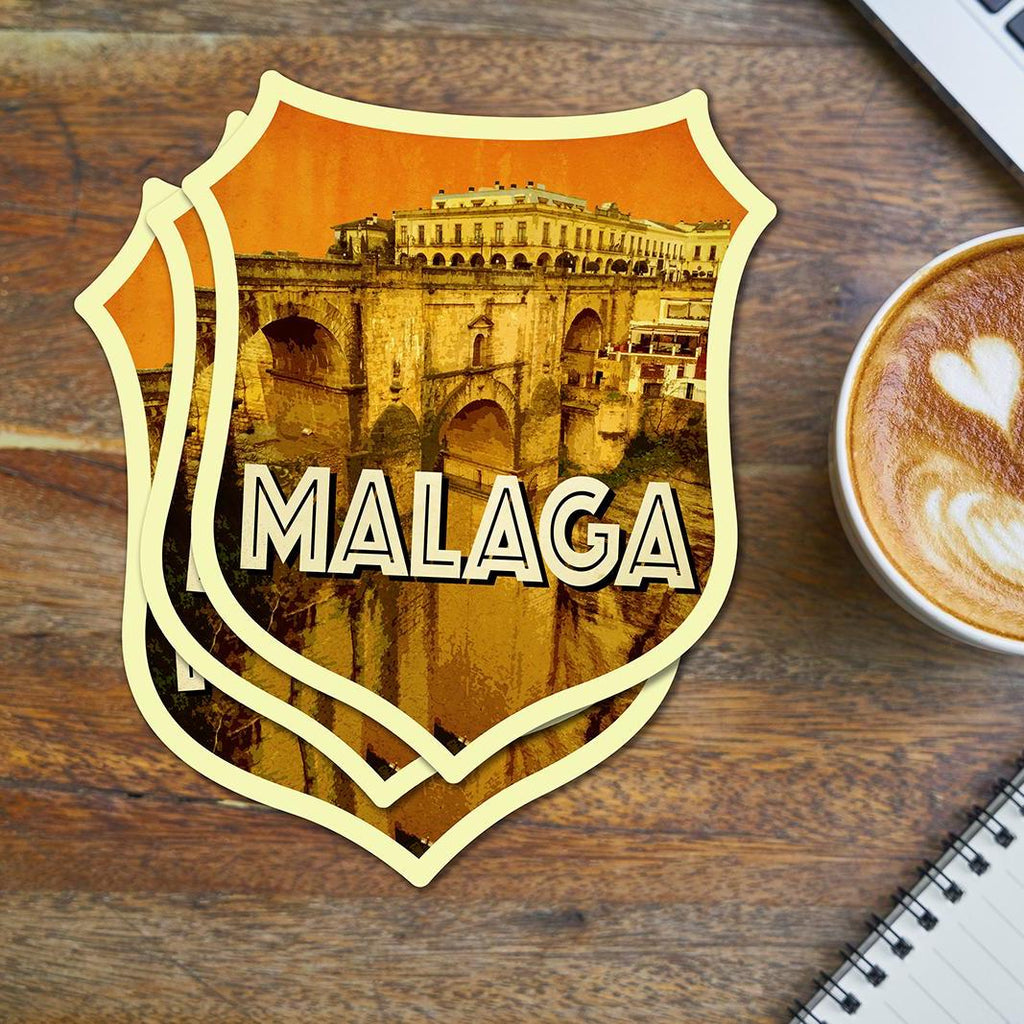 Malaga Spain Travel Sticker: Vintage-Style Luggage Decal
