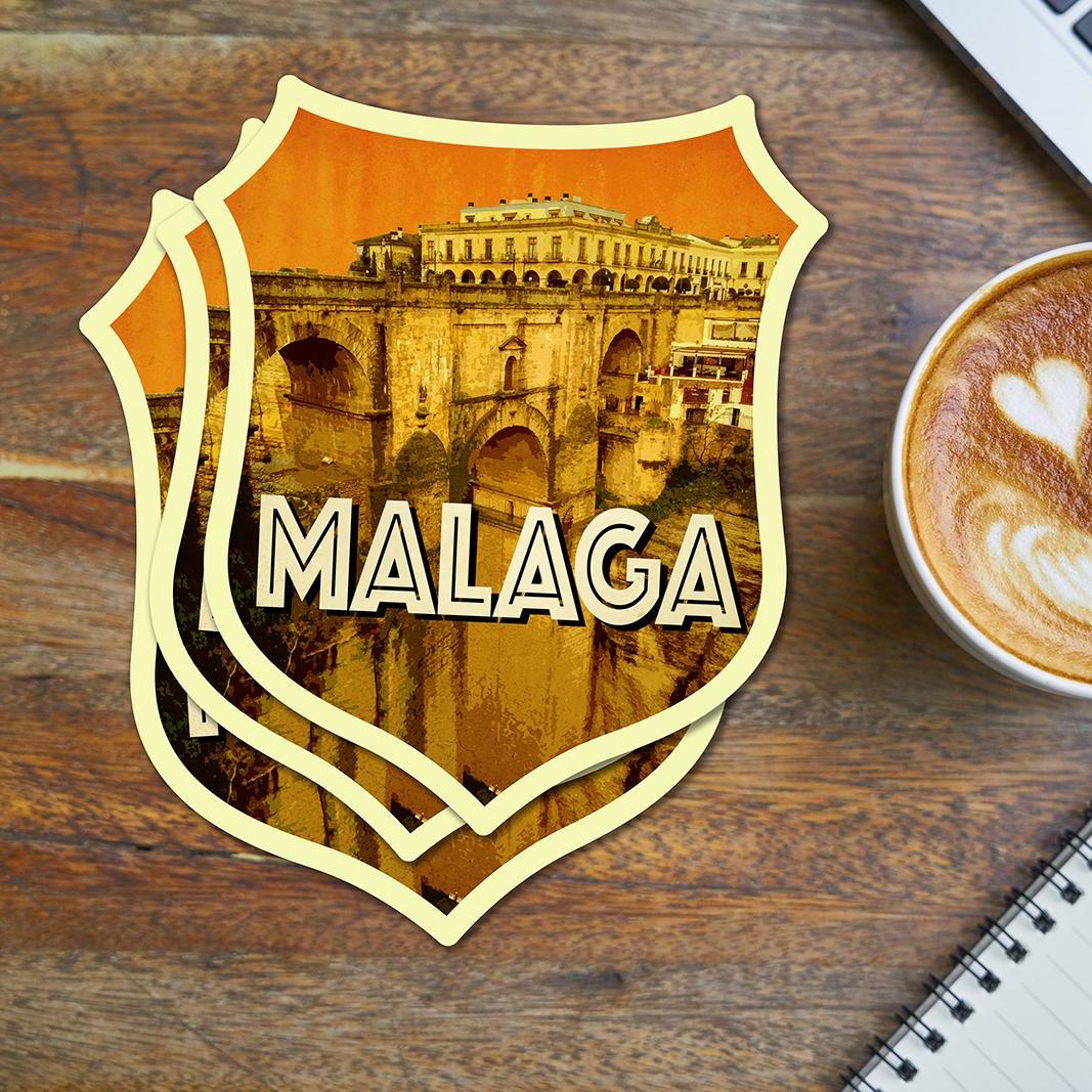 Malaga Spain Travel Sticker: Vintage-Style Luggage Decal