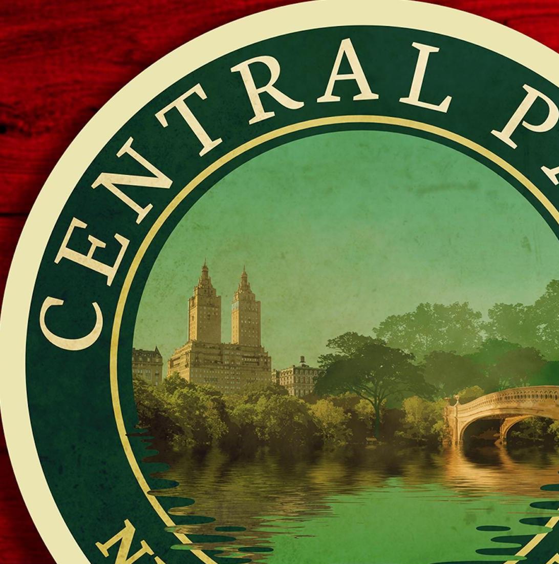 Central Park Travel Sticker: Vintage-style New York Suitcase Decal