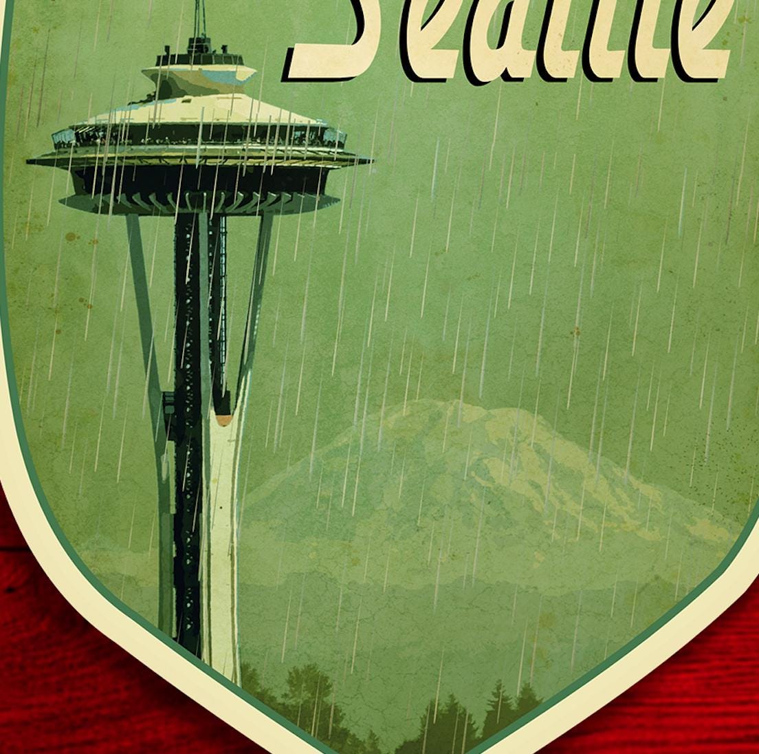 Seattle travel sticker, vintage style decal for suitcase, luggage, laptop or water bottle