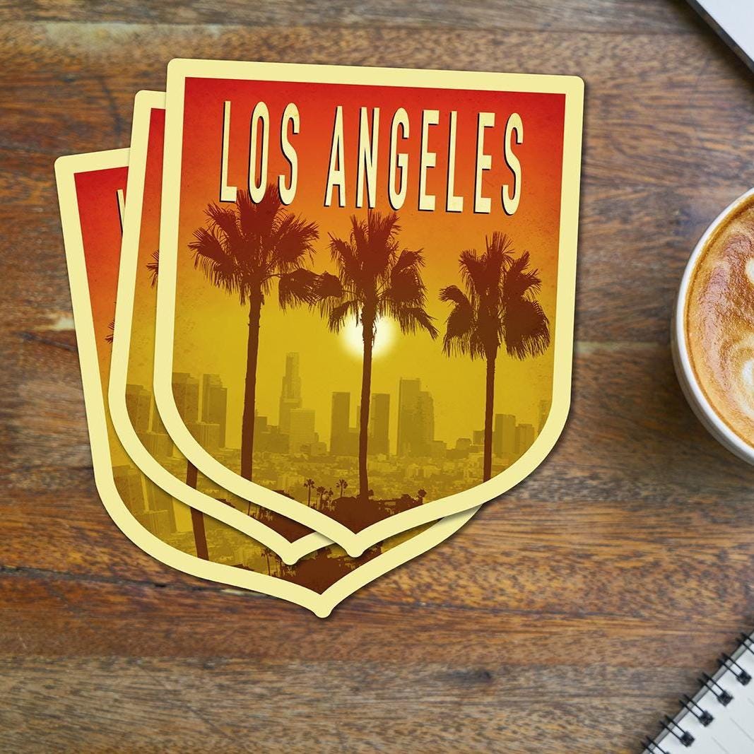 Los Angeles travel sticker, vintage style decal for suitcase, luggage, laptop or water bottle