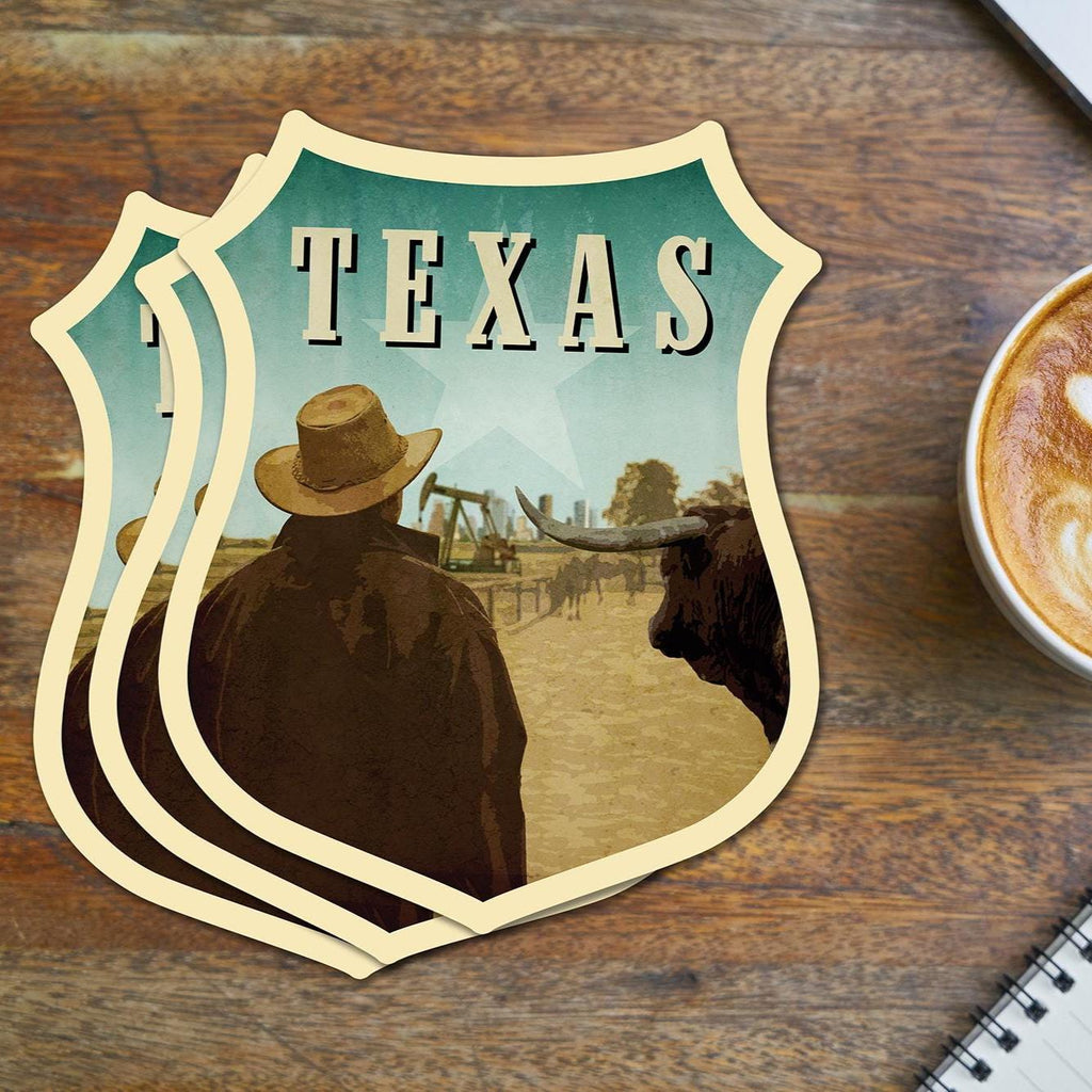Texas travel sticker, vintage style decal for suitcase, luggage, laptop or water bottle