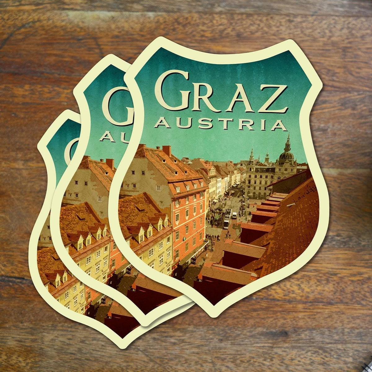 Graz Austria Travel Sticker: Vintage Suitcase Luggage Decal