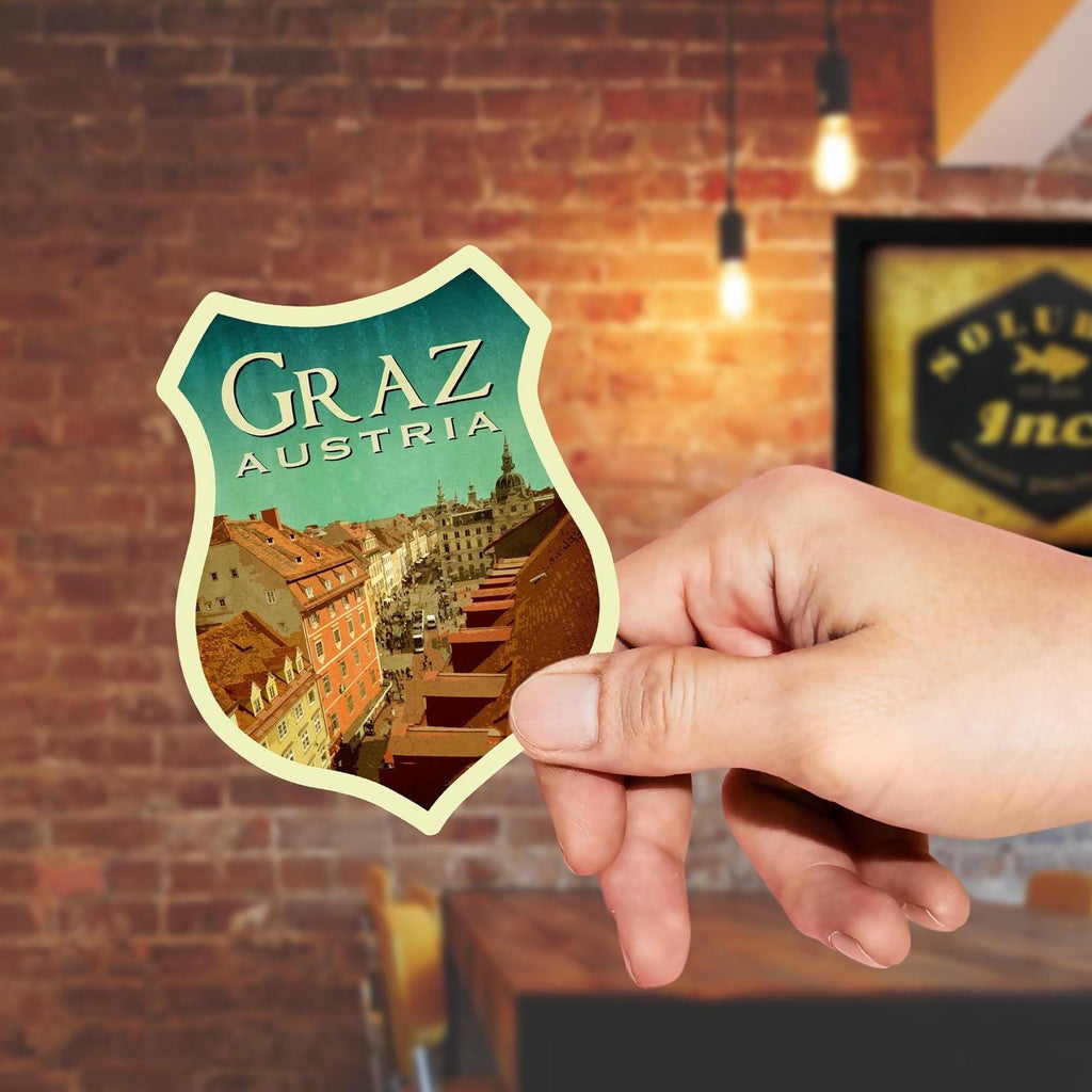 Graz Austria Travel Sticker: Vintage Suitcase Luggage Decal