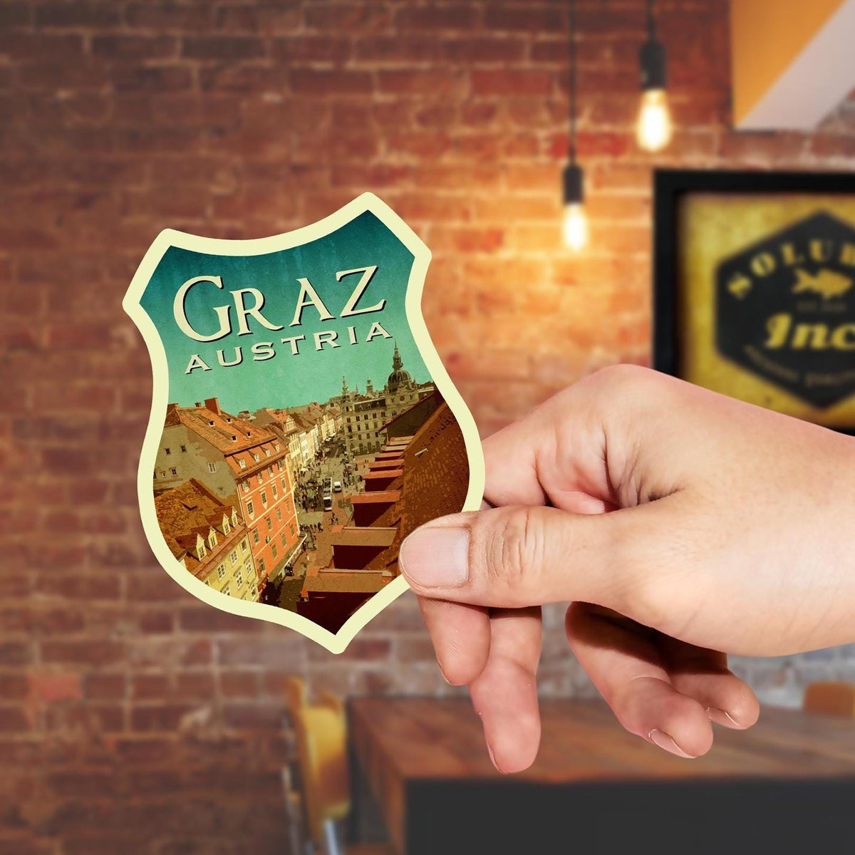 Graz Austria Travel Sticker: Vintage Suitcase Luggage Decal