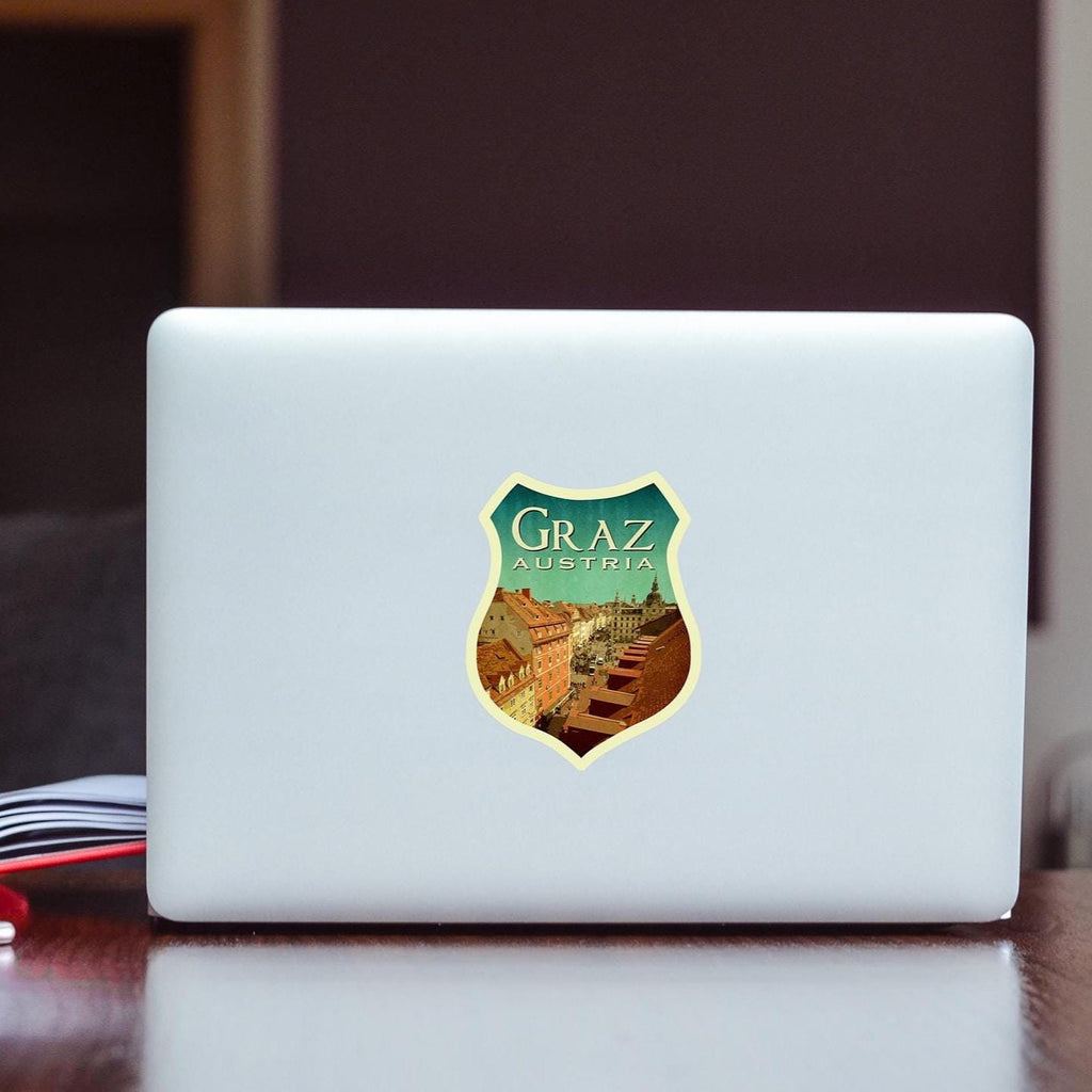 Graz Austria Travel Sticker: Vintage Suitcase Luggage Decal