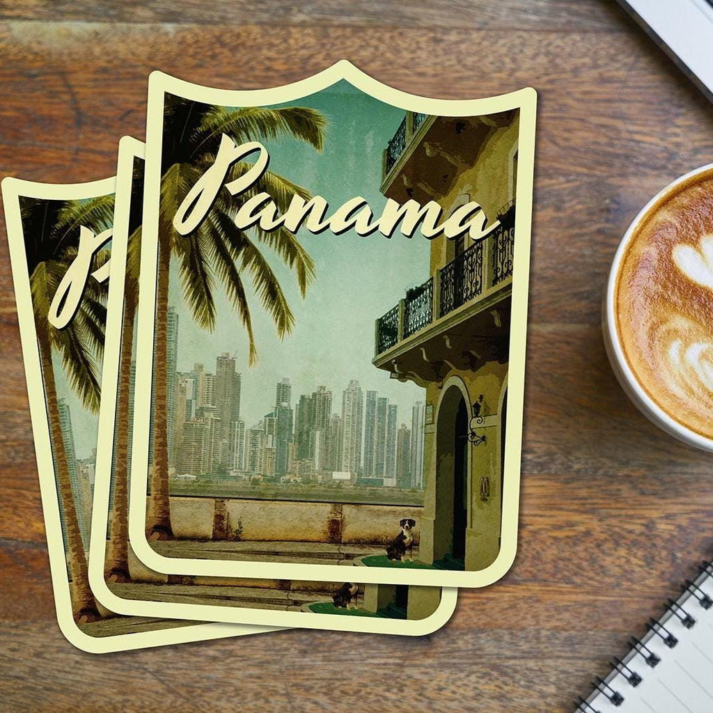 Panama travel sticker, vintage style decal for suitcase, luggage, laptop or water bottle