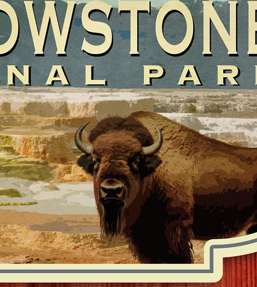 Yellowstone Travel Sticker: Retro Suitcase Laptop Decal - Wanderlust Gift
