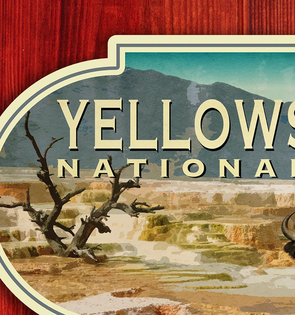 Yellowstone Travel Sticker: Retro Suitcase Laptop Decal - Wanderlust Gift