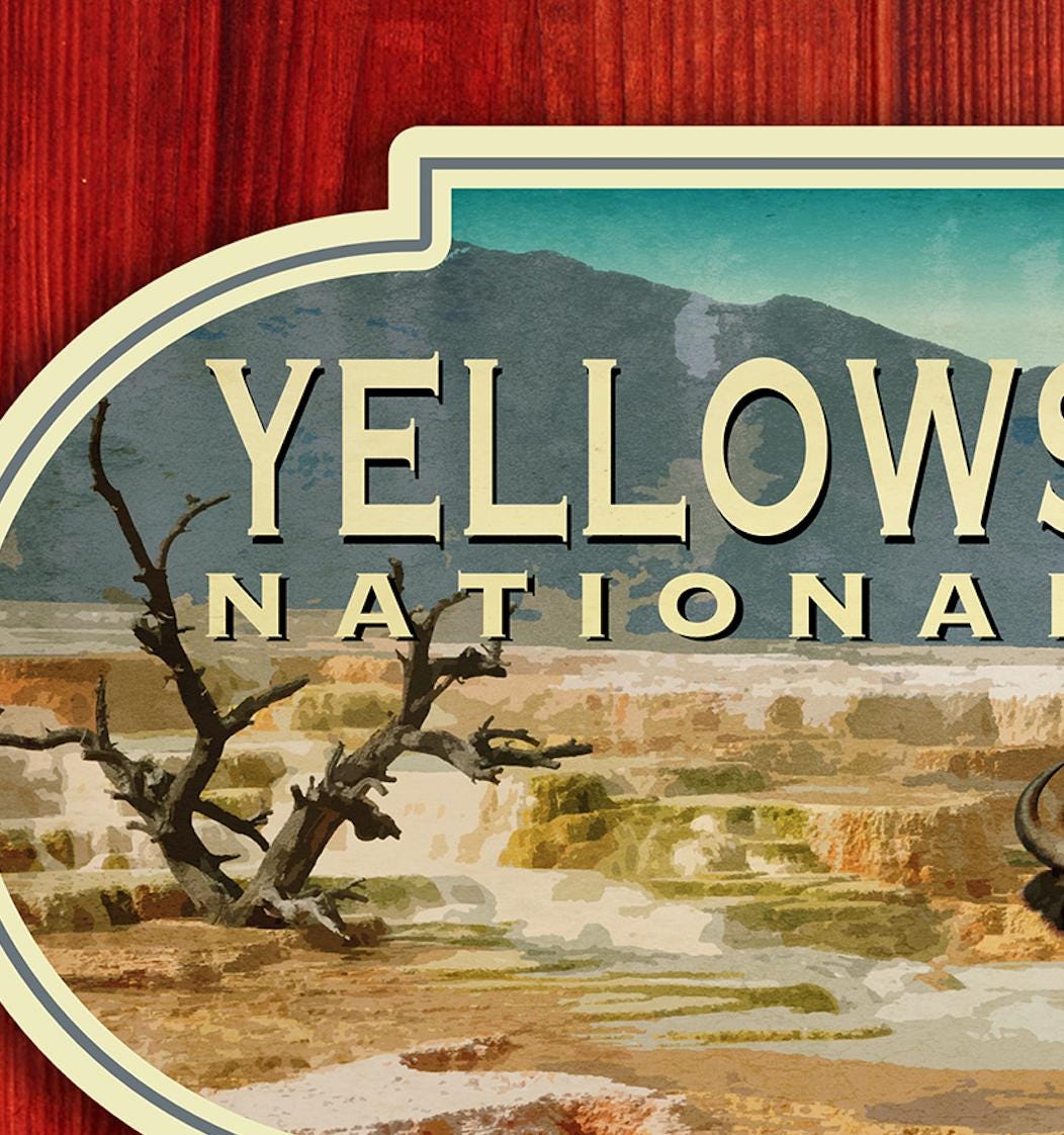 Yellowstone Travel Sticker: Retro Suitcase Laptop Decal - Wanderlust Gift