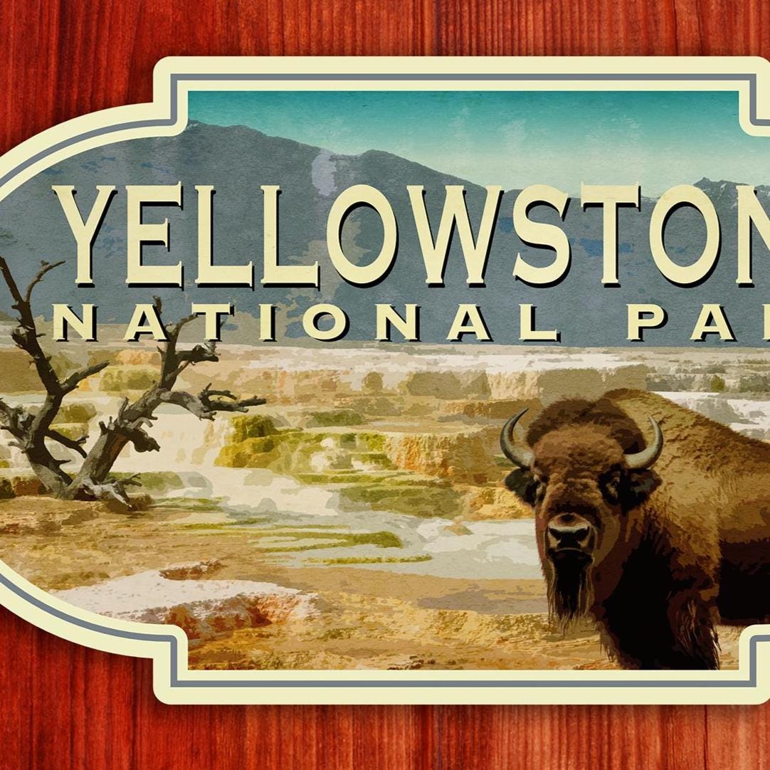 Yellowstone Travel Sticker: Retro Suitcase Laptop Decal - Wanderlust Gift
