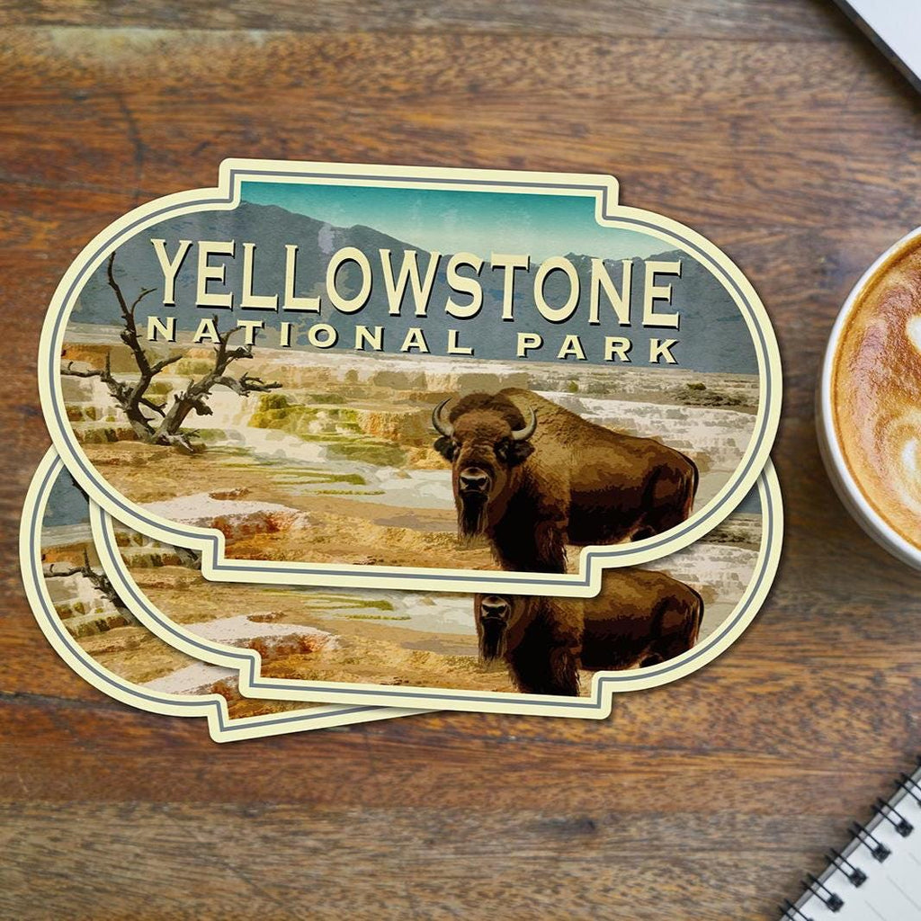 Yellowstone Travel Sticker: Retro Suitcase Laptop Decal - Wanderlust Gift