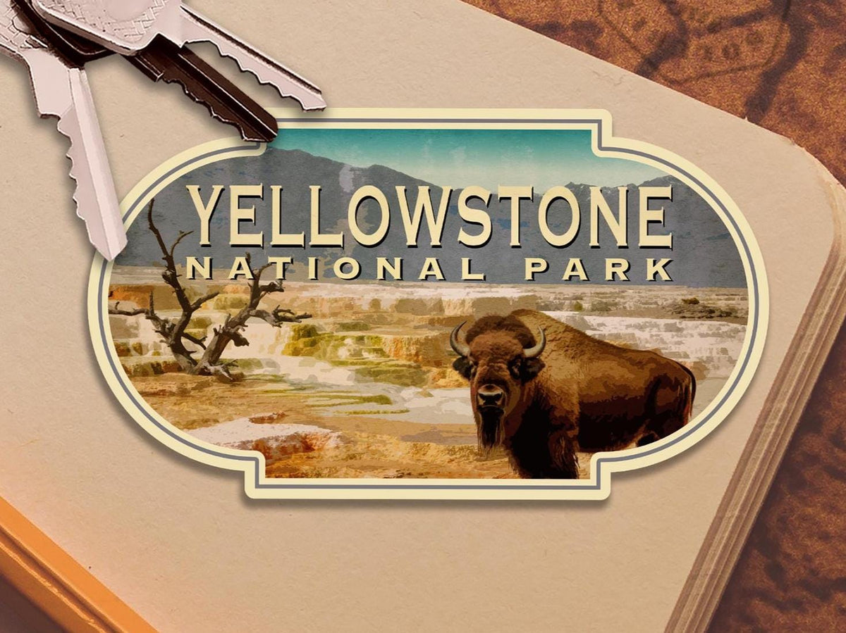 Yellowstone Travel Sticker: Retro Suitcase Laptop Decal - Wanderlust Gift