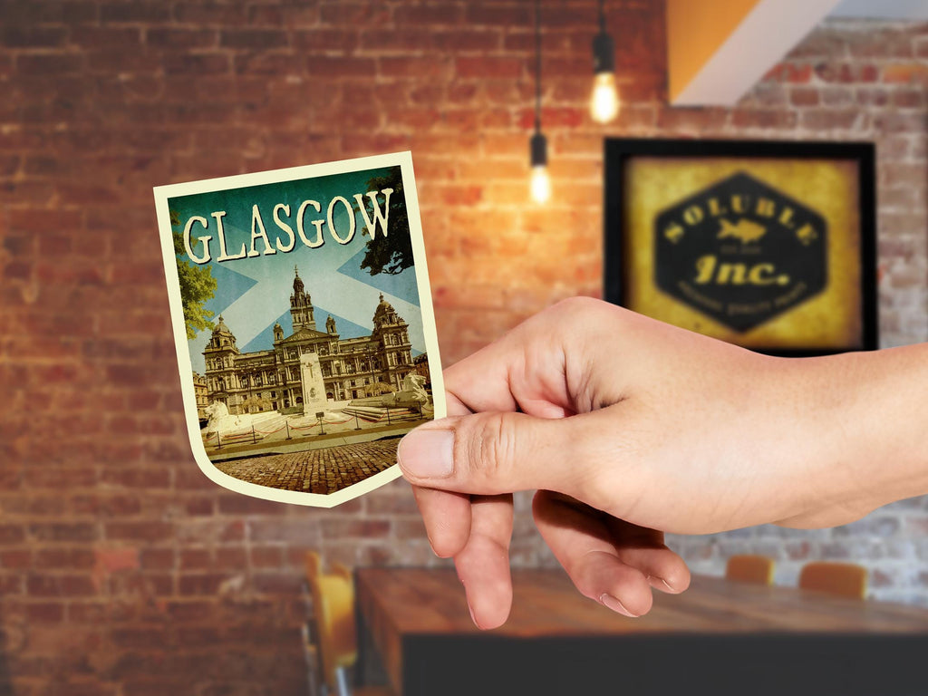 Glasgow Scotland Travel Sticker: Vintage-Style Luggage Decal