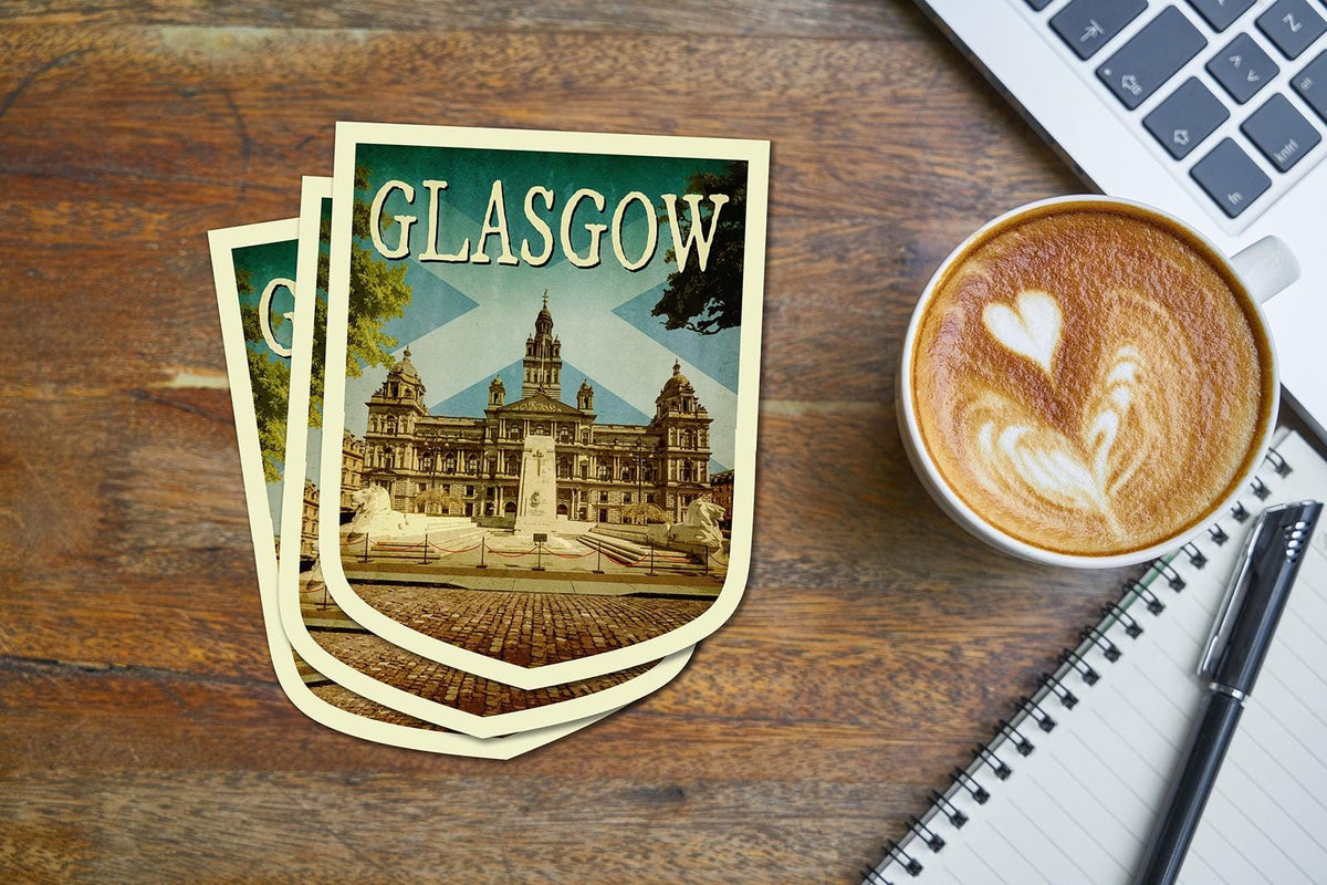 Glasgow Scotland Travel Sticker: Vintage-Style Luggage Decal