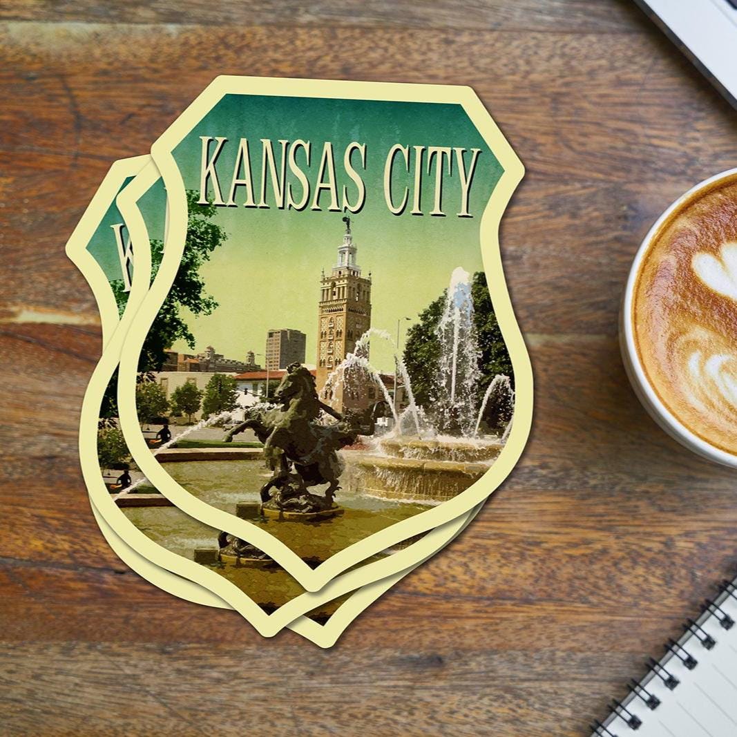 Kansas City travel sticker, vintage style decal for suitcase, luggage, laptop or water bottle