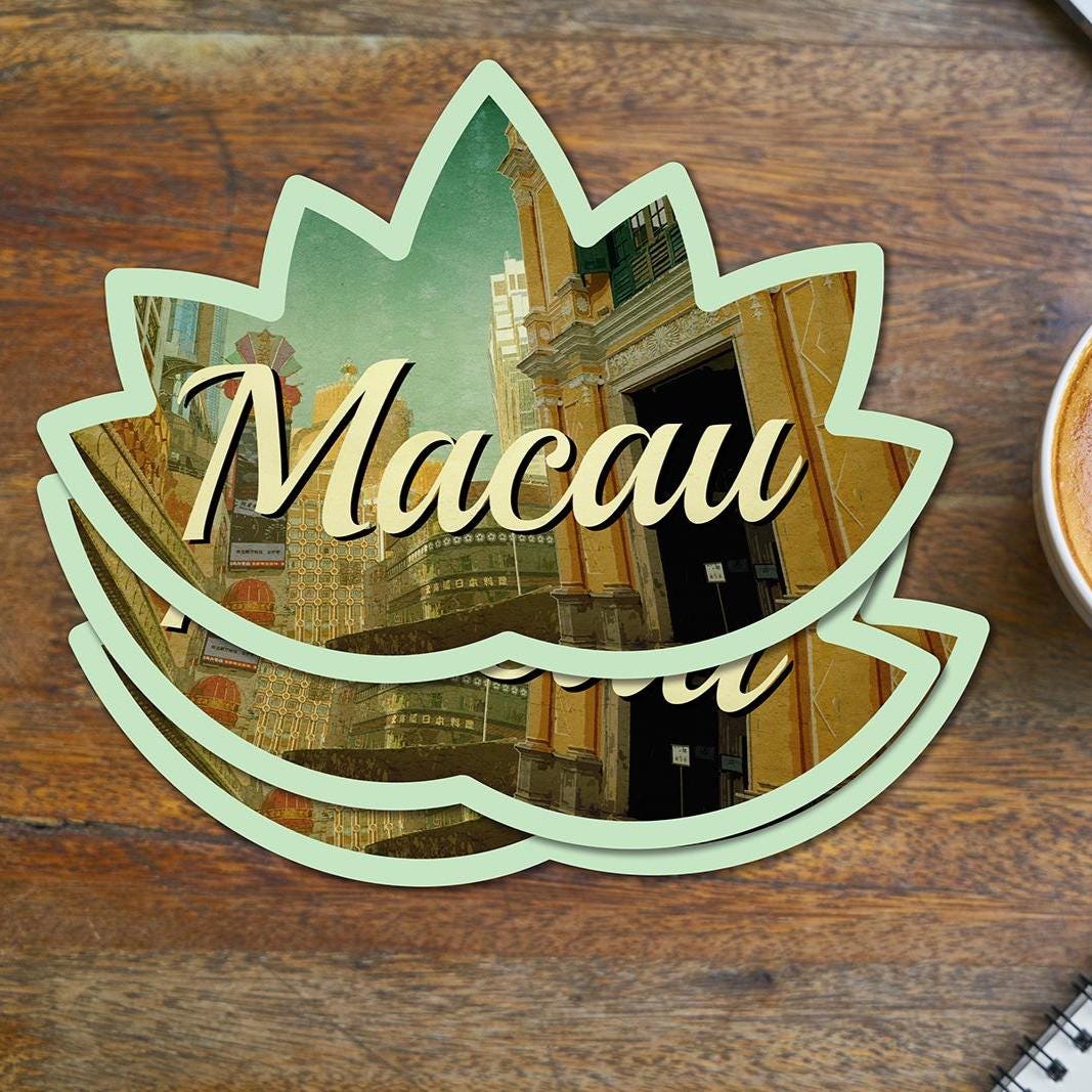 Macau travel sticker, vintage style decal for suitcase, luggage, laptop or water bottle