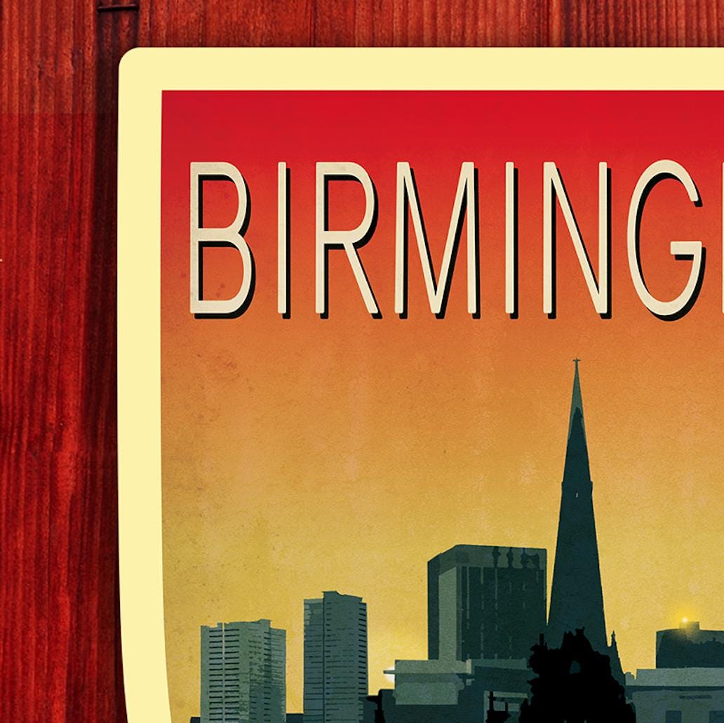 Birmingham England Travel Sticker: Vintage-Style Luggage Decal