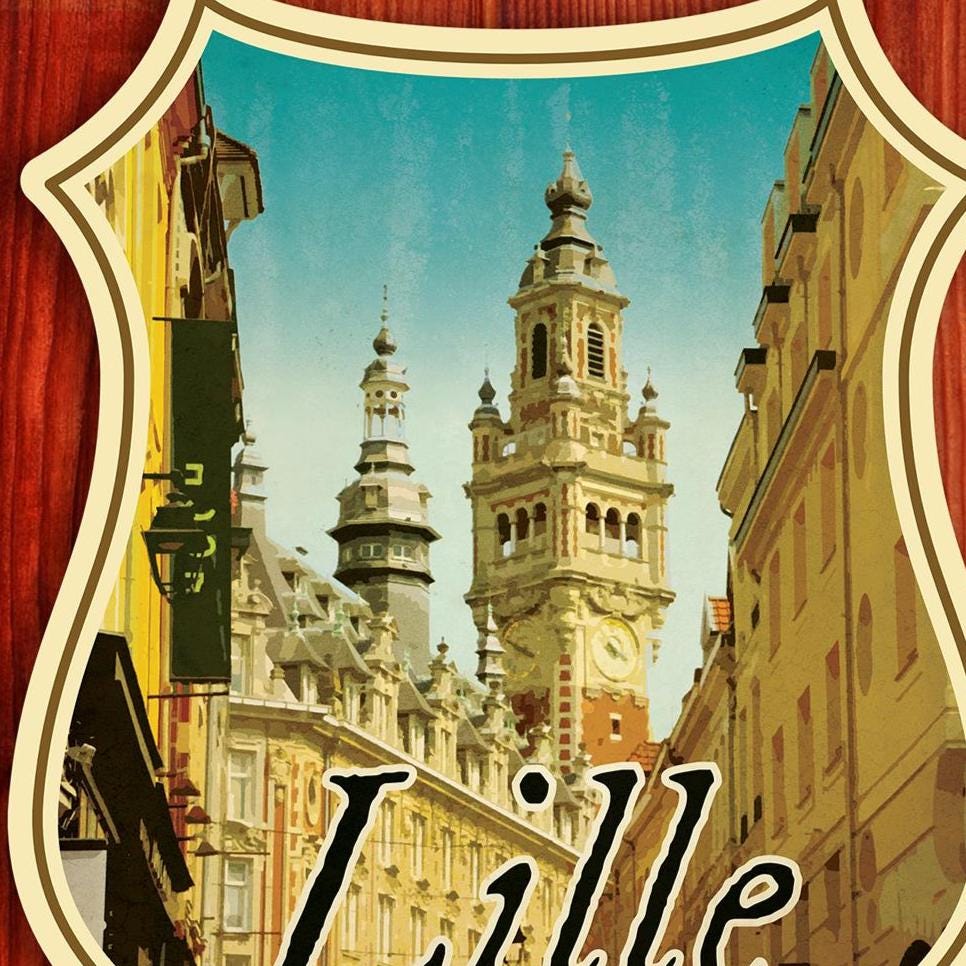 Lille France Travel Sticker: Vintage Suitcase Luggage Decal