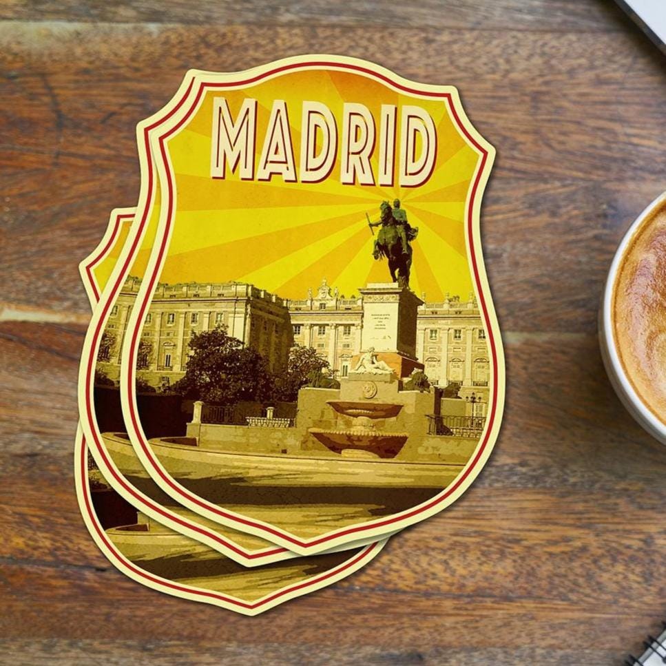 Madrid Spain Travel Sticker: Vintage-Style Luggage Decal