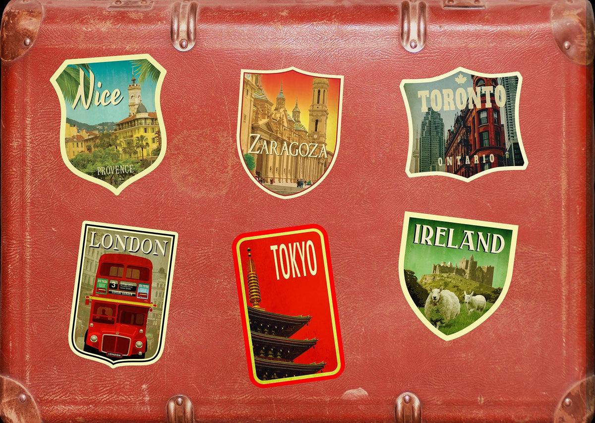 Zaragoza Spain Travel Sticker: Vintage Suitcase Luggage Decal