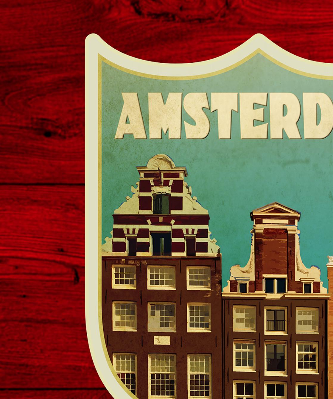 Amsterdam Travel Sticker: Vintage-style Suitcase, Laptop Decal