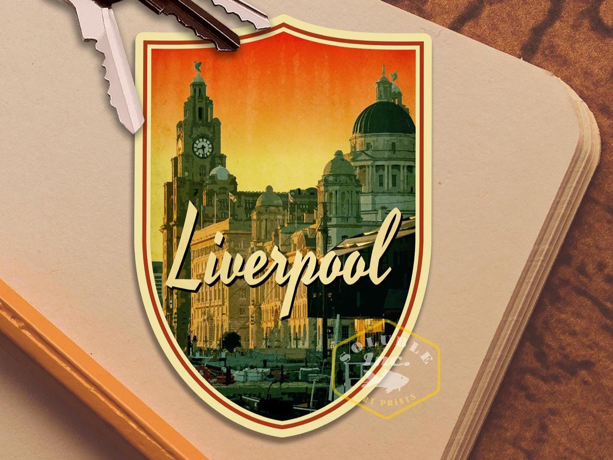 Liverpool Travel Sticker: Vintage style England Luggage Decal
