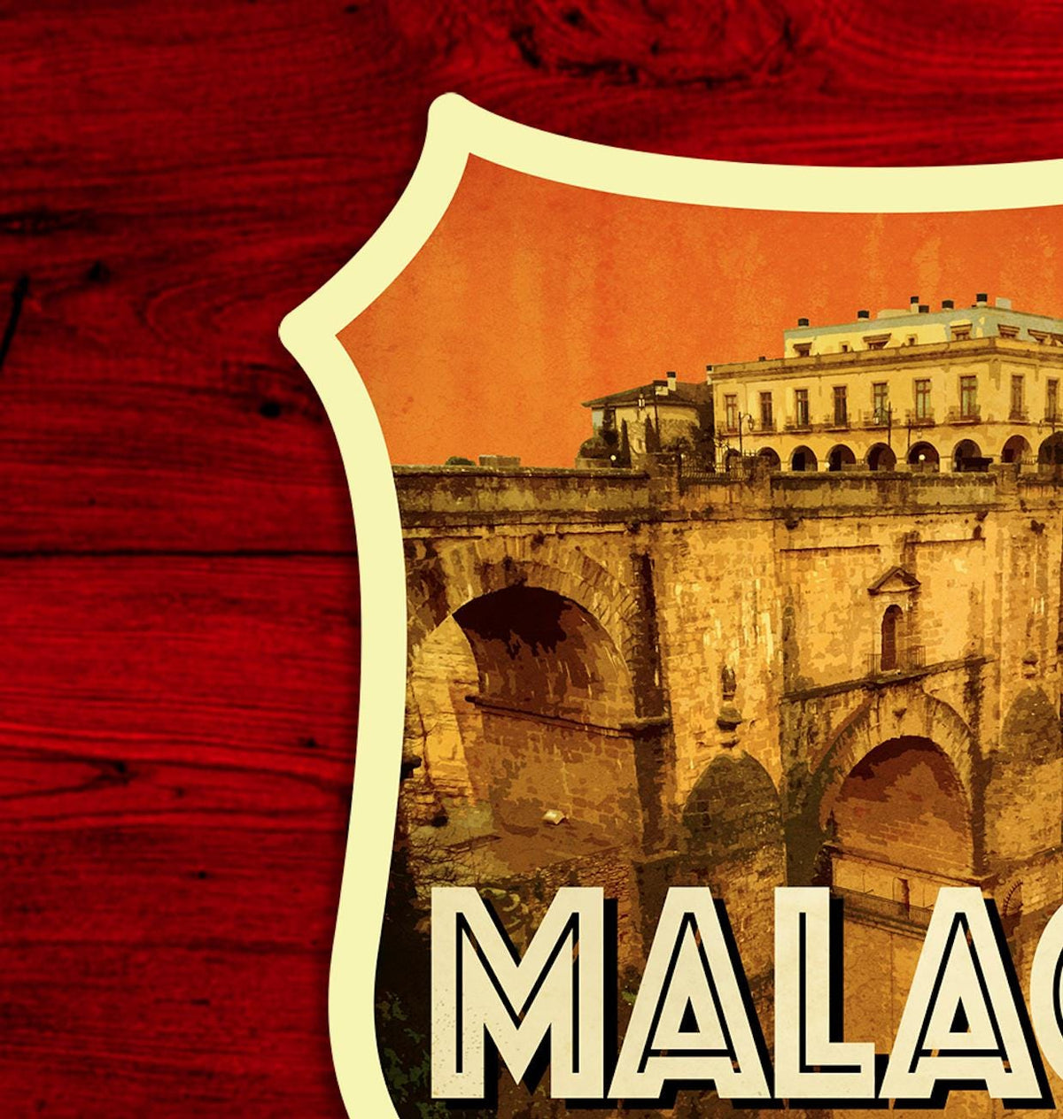 Malaga Spain Travel Sticker: Vintage-Style Luggage Decal