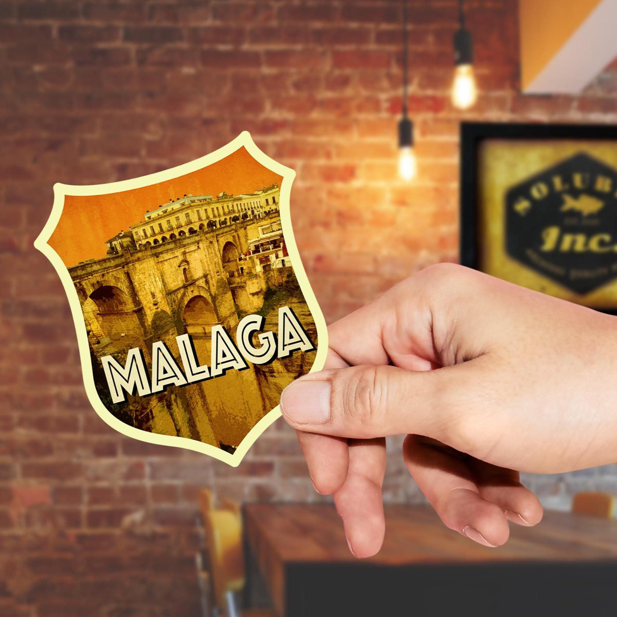 Malaga Spain Travel Sticker: Vintage-Style Luggage Decal