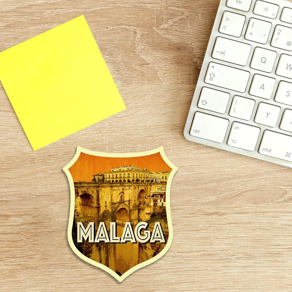 Malaga Spain Travel Sticker: Vintage-Style Luggage Decal