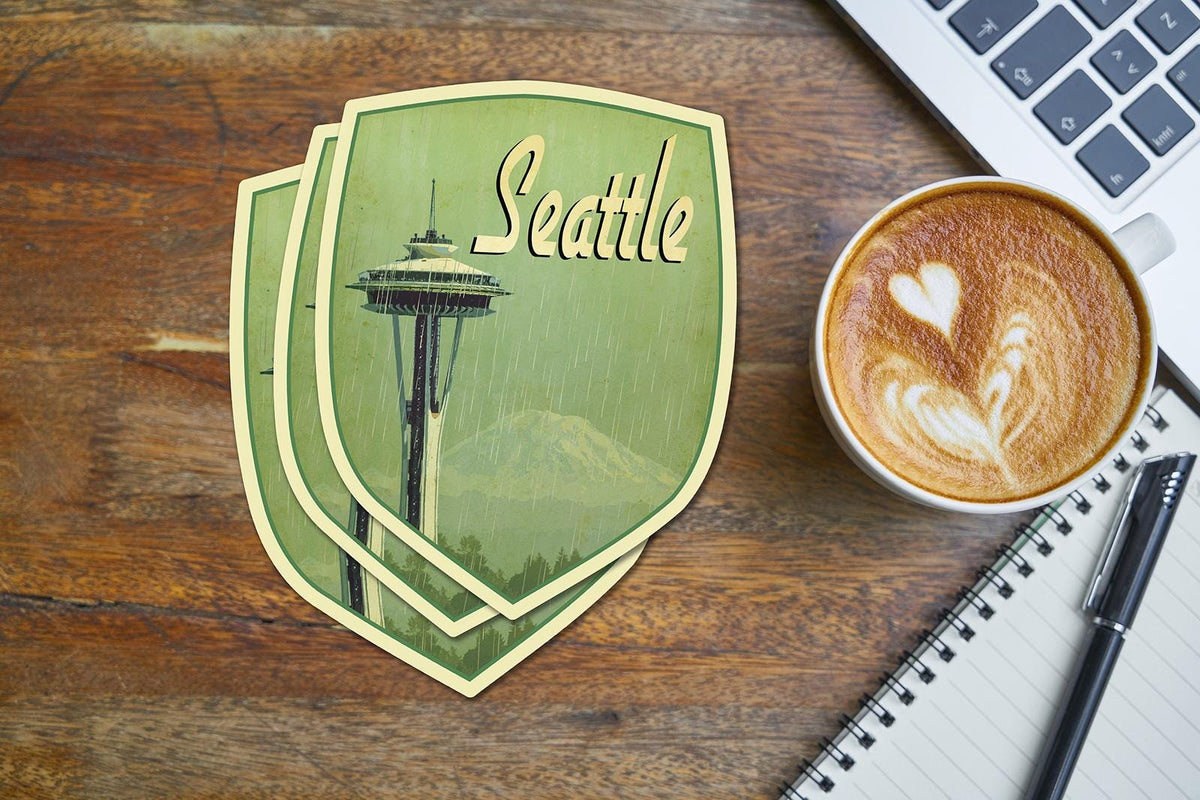 Seattle travel sticker, vintage style decal for suitcase, luggage, laptop or water bottle