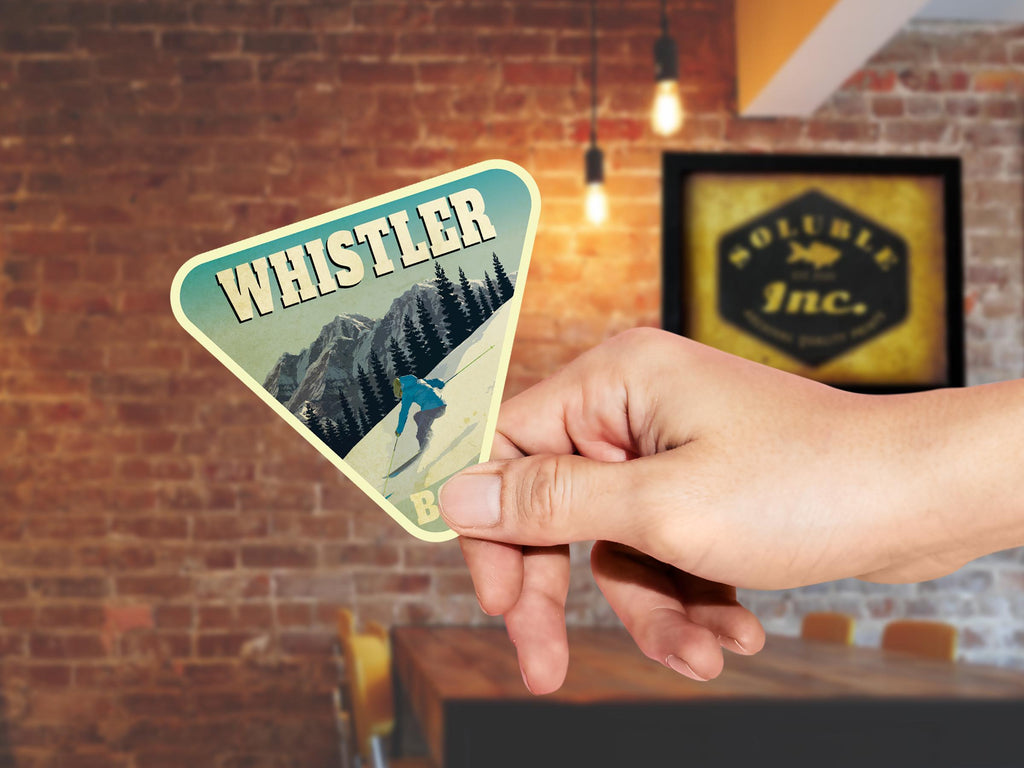 Whistler Canada travel sticker, vintage style decal for suitcase, luggage, laptop or water bottle