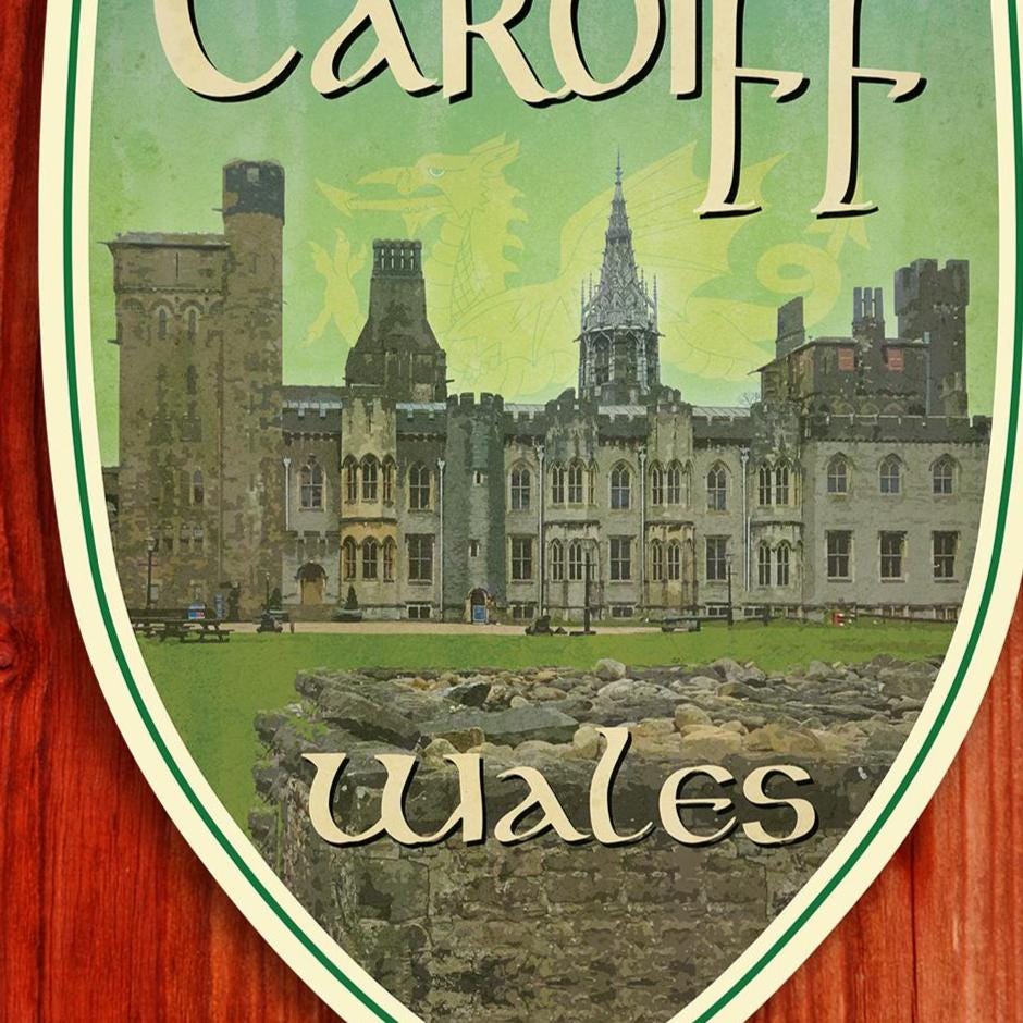 Cardiff Wales Travel Sticker: Vintage-Style Luggage Decal