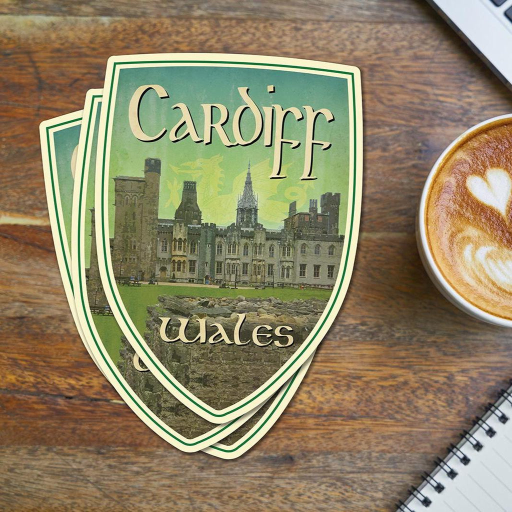 Cardiff Wales Travel Sticker: Vintage-Style Luggage Decal