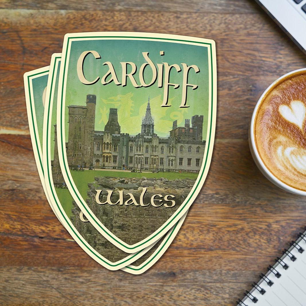 Cardiff Wales Travel Sticker: Vintage-Style Luggage Decal