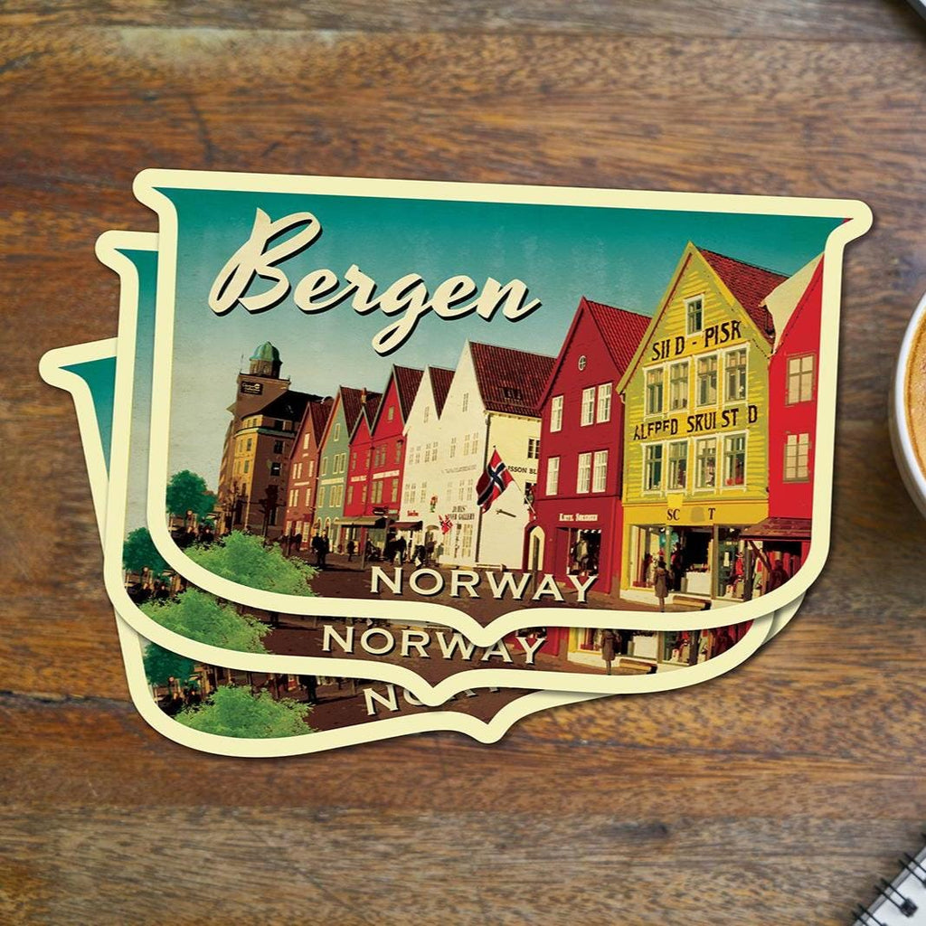 Bergen Norway Travel Sticker: Vintage-Style Luggage Decal