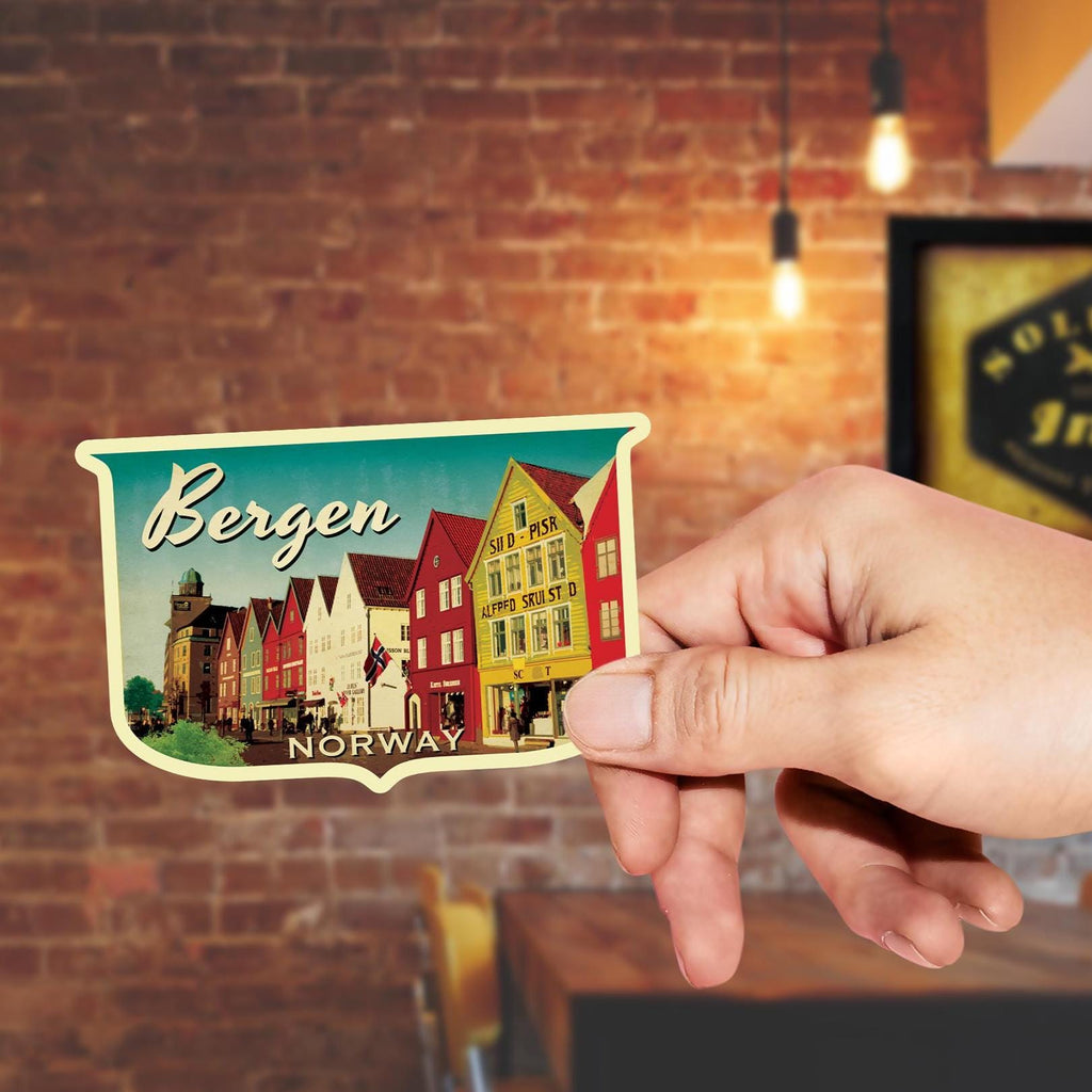 Bergen Norway Travel Sticker: Vintage-Style Luggage Decal