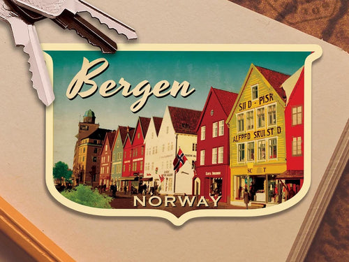 Bergen Norway Travel Sticker: Vintage-Style Luggage Decal