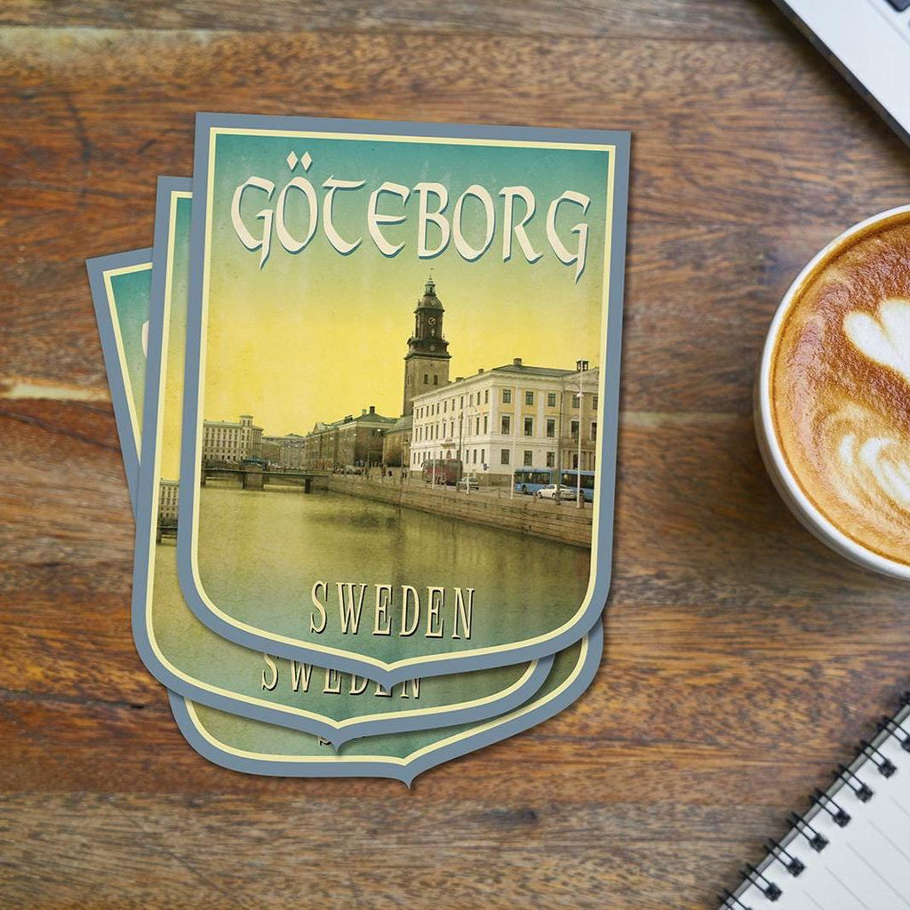 Gothenburg Sweden Travel Sticker: Vintage Luggage Label Style