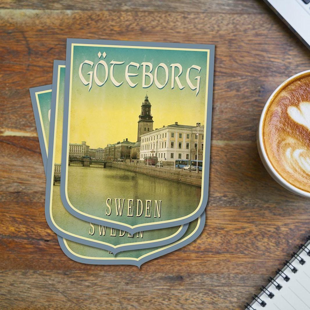 Gothenburg Sweden Travel Sticker: Vintage Luggage Label Style