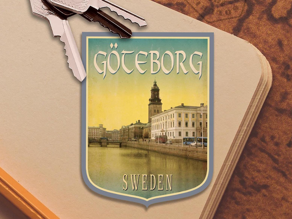 Gothenburg Sweden Travel Sticker: Vintage Luggage Label Style