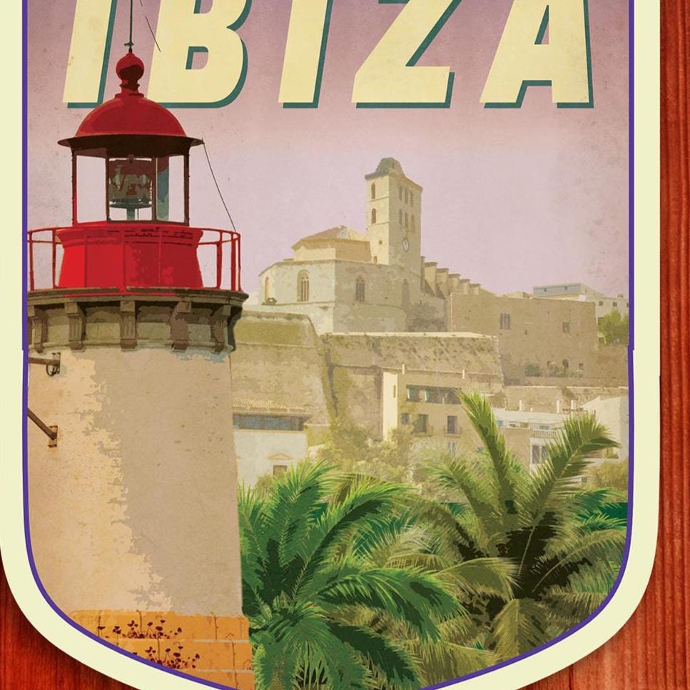 Ibiza Spain Travel Sticker: Vintage-Style Luggage Decal
