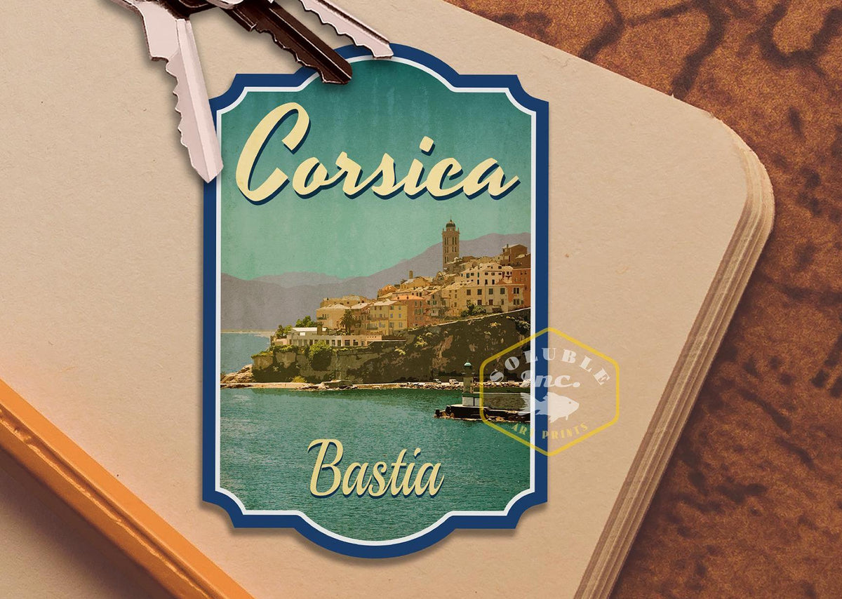 Bastia Corsica France Travel Sticker: Vintage-Style Luggage Decal
