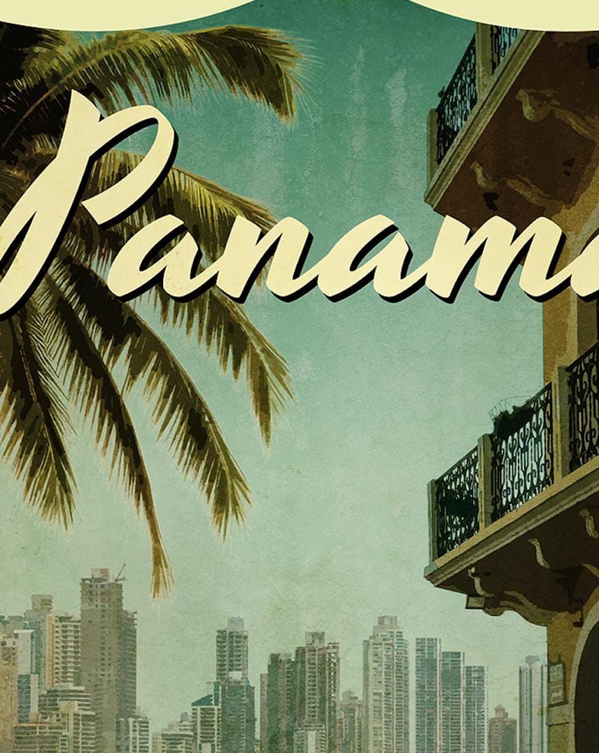 Panama travel sticker, vintage style decal for suitcase, luggage, laptop or water bottle