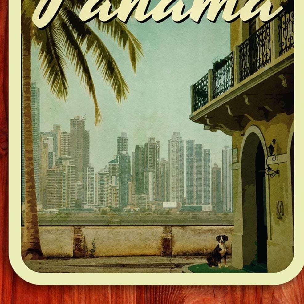 Panama travel sticker, vintage style decal for suitcase, luggage, laptop or water bottle