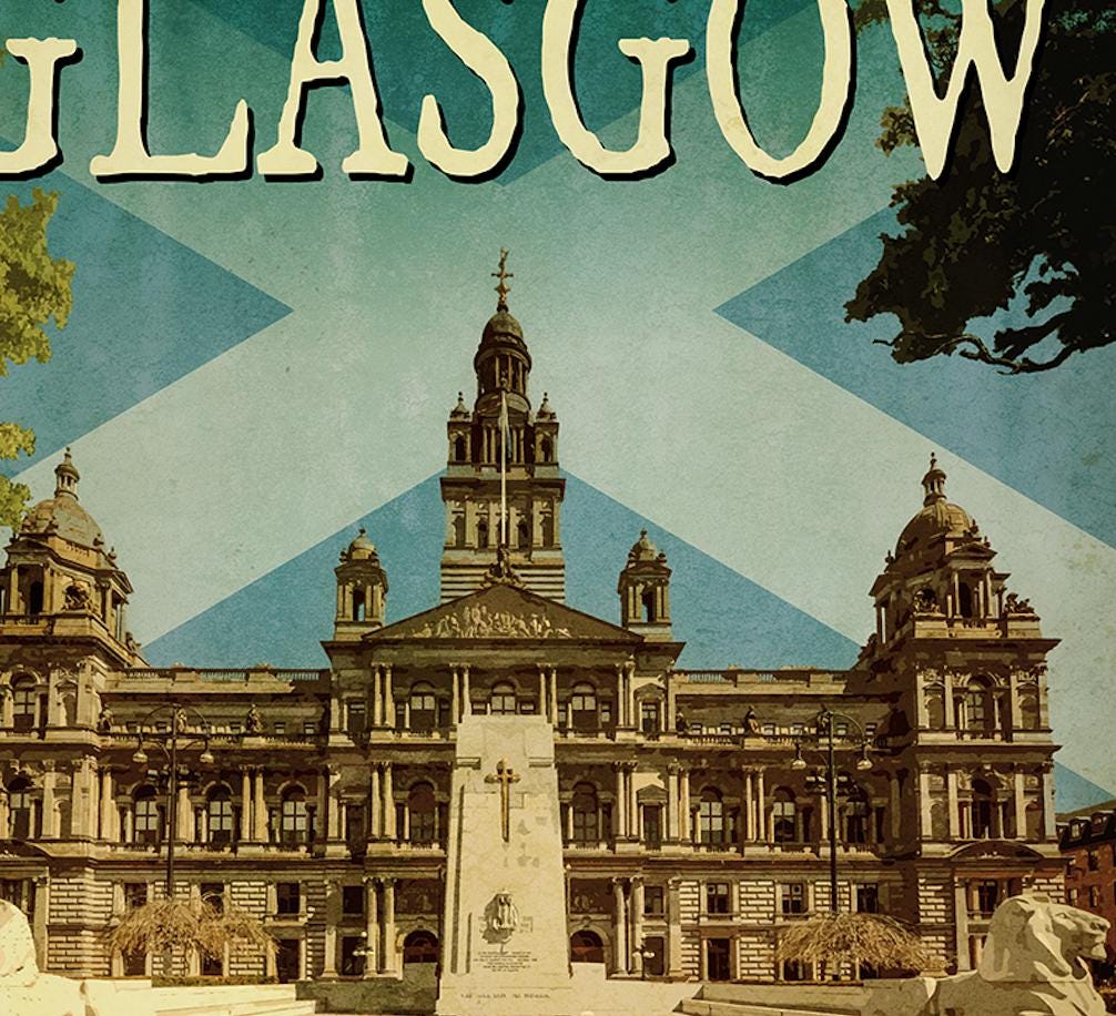 Glasgow Scotland Travel Sticker: Vintage-Style Luggage Decal
