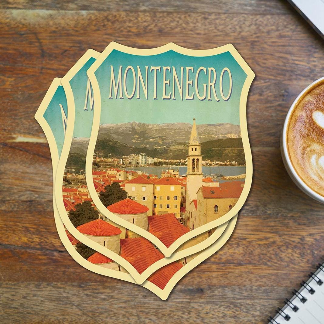 Montenegro Travel Sticker: Vintage style Luggage Decal