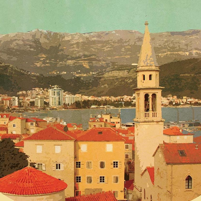 Montenegro Travel Sticker: Vintage style Luggage Decal